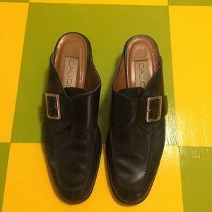 Vintage Loafer Buckle Leather Mules